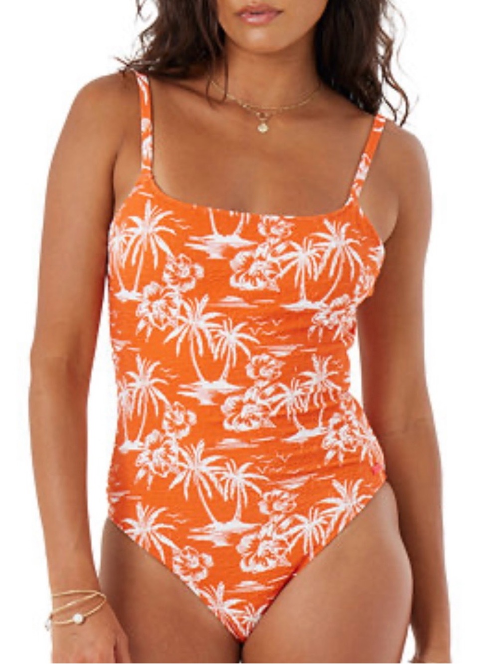 Roxy vacay vibes scoop back orange print one piece swimsuit NWT SZ M